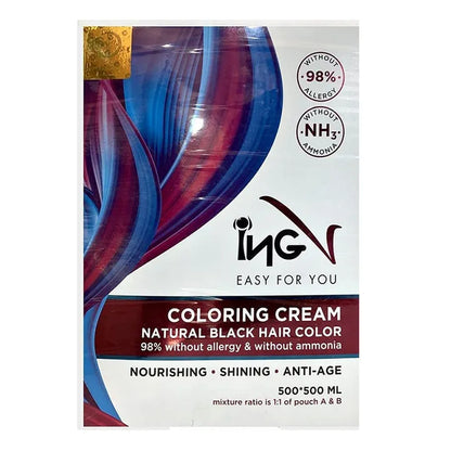 ING Hair Coloring Cream, Natural Black 500ml + 500ml, Dye glow Hair Color, Ammonia free